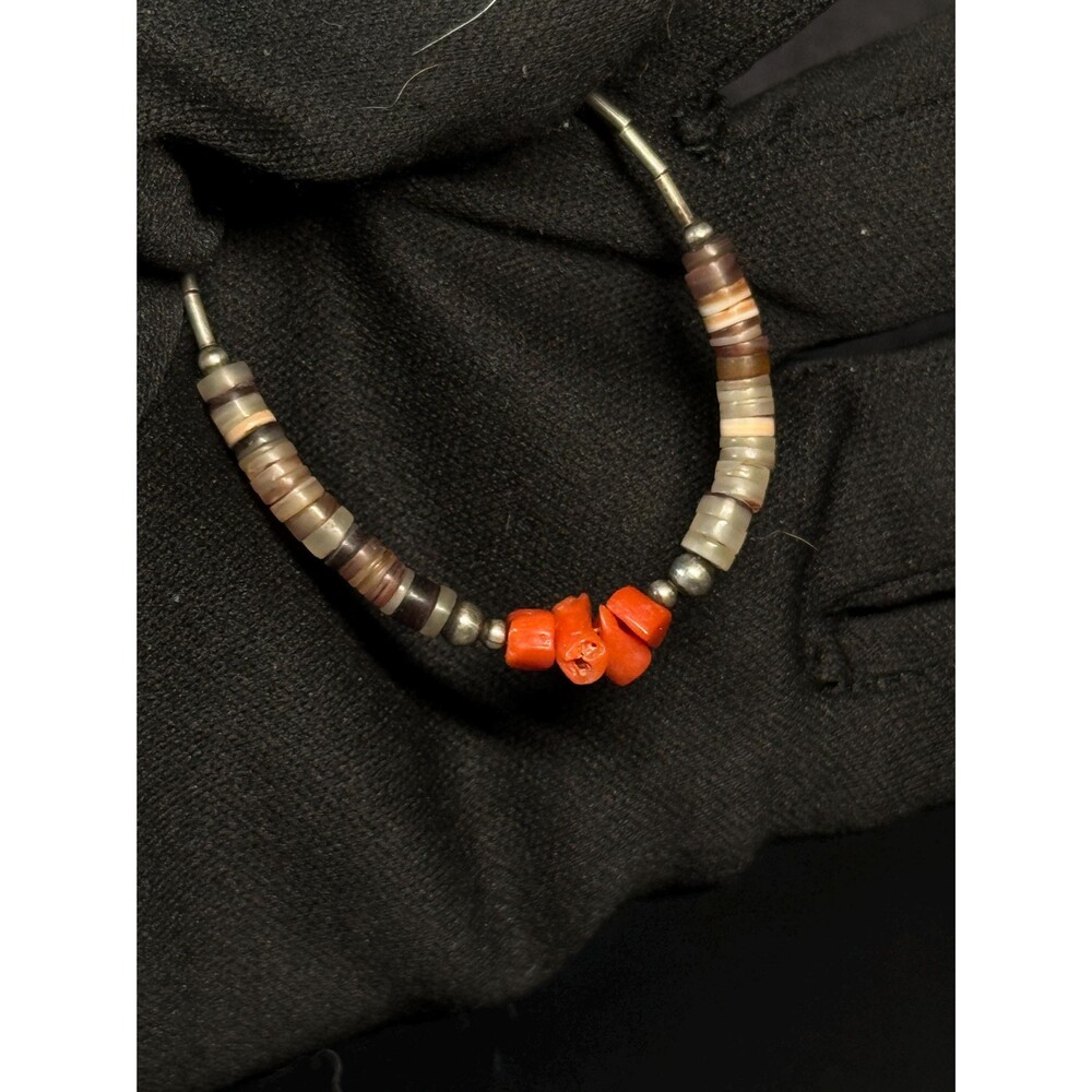 Sterling Silver Red Coral Heishi Bead Necklace 15"